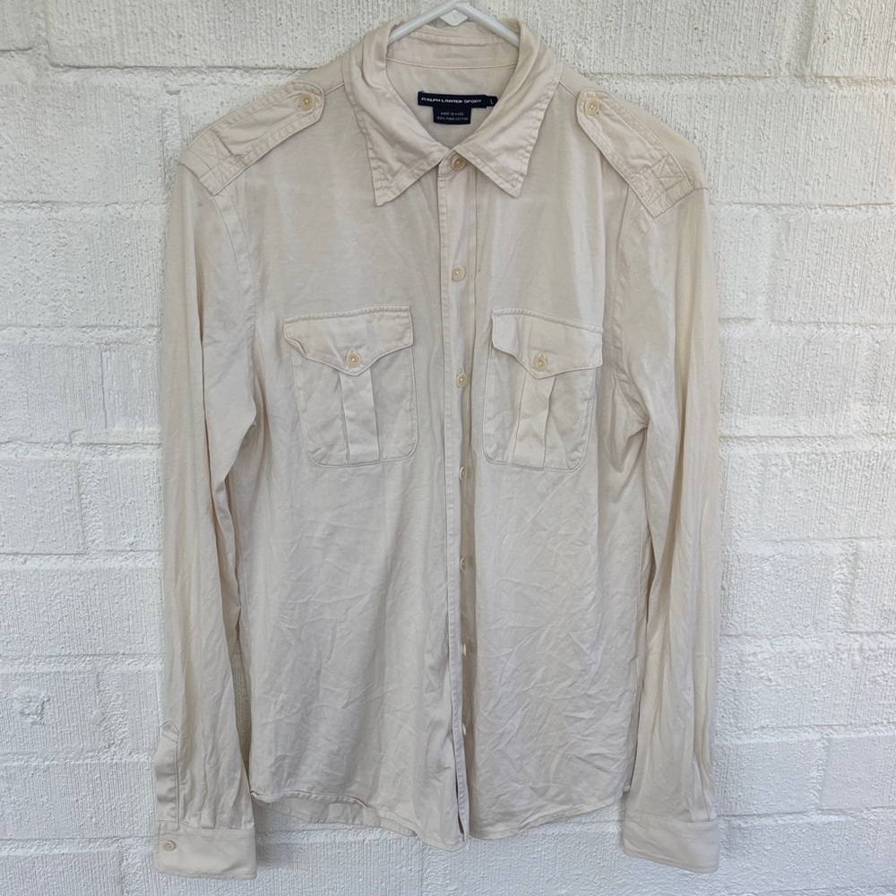 Ralph Lauren Sport Off White Button-Up Polo Cotton Long Sleeve Shirt sz L